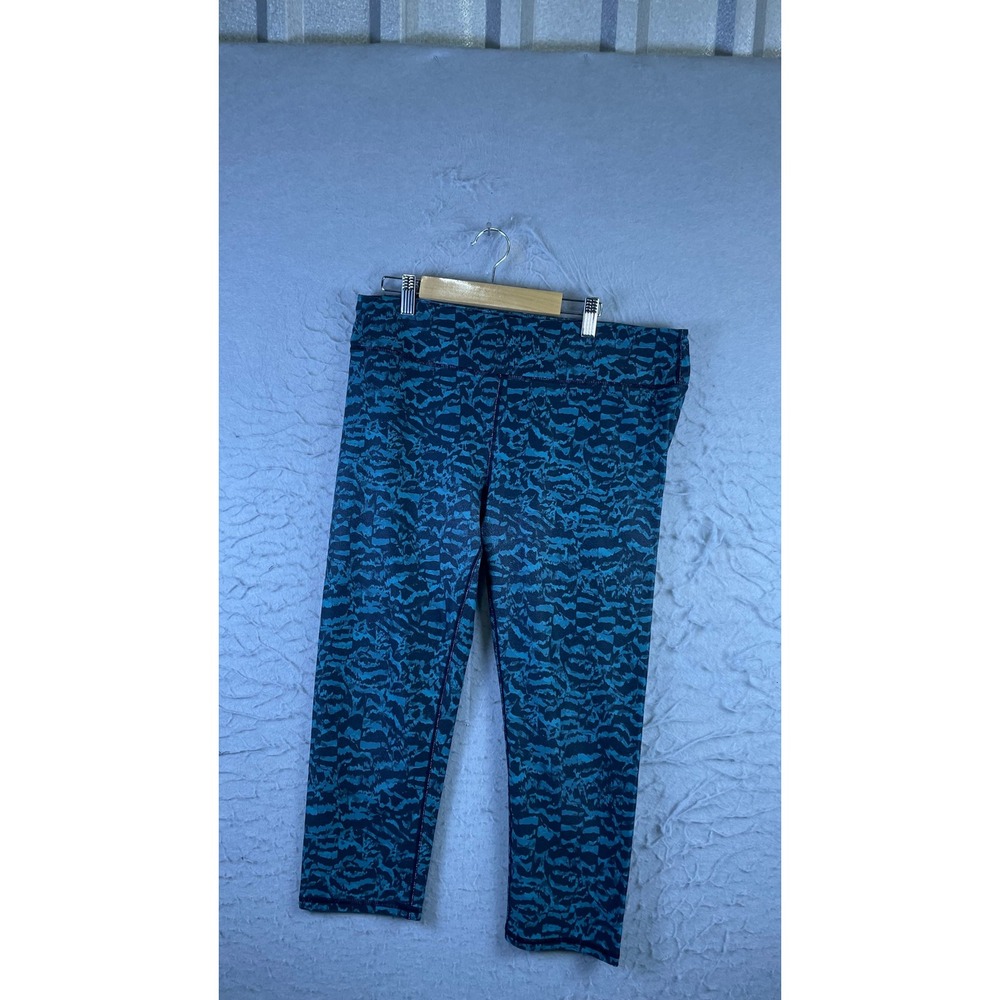 Fabletics Leggings Womens L Blue Excellent Cropped Abstract Tiger Stripe Yoga